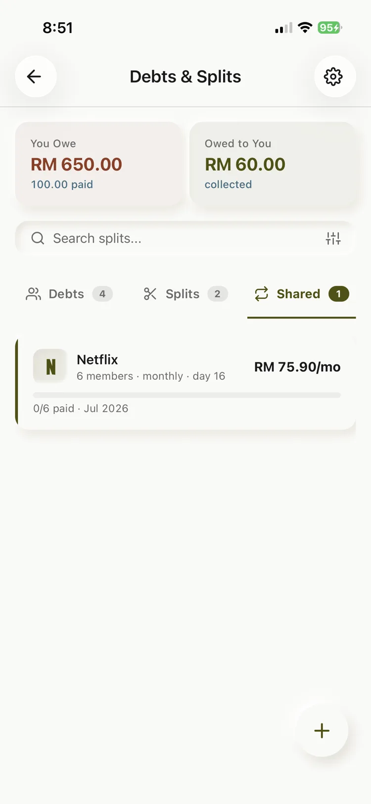 A shared subscription — split across the people using it